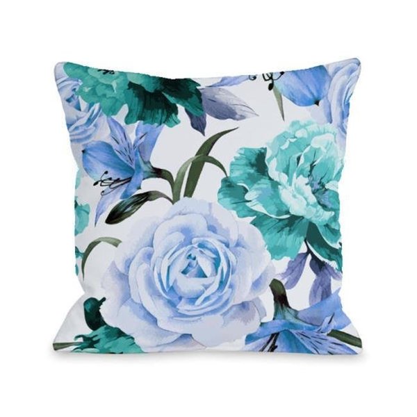 One Bella Casa One Bella Casa 74667PL16O 16 x 16 in. A Floral Afternoon Periwinkle Outdoor Pillow 74667PL16O